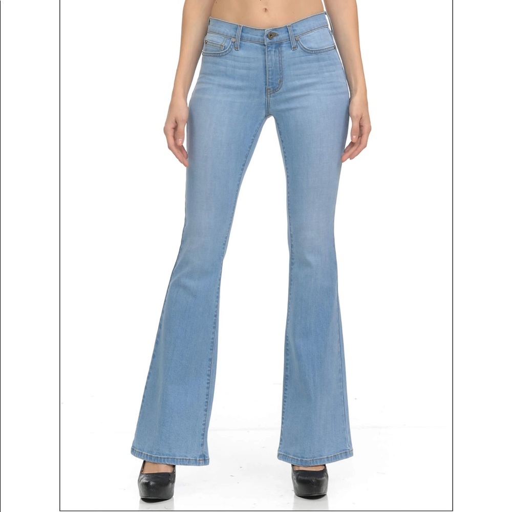 Angry rabbit low rise light wash flare jeans